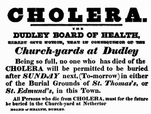 Dudley Board of Health poster announcing the burial procedure for people who have died of Cholera, c.1840