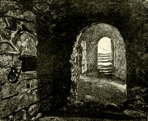 Kraliçe Mary'nin Odasının altındaki Kale'deki zindanlar. Cassells Old and New Edinburgh'dan James Grant'in çizimi, c.1900 by English School