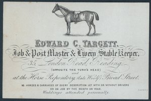 Edward C Targett, iş ve posta ustası ve üniforma ahır bekçisi, ticaret kartı by English School