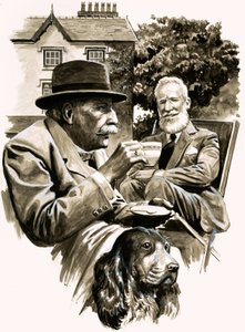 Edward Elgar ve George Bernard Shaw çay içiyor by English School