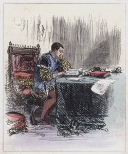 Edward VI, Çalışmalarında (renkli gravür) by English School