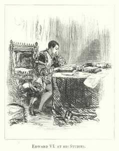 Edward VI, Çalışmalarında (gravür) by English School