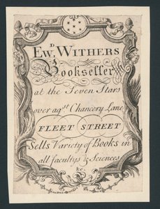 Edward Withers, Bookseller, Chancery Lane, Fleet Street, ticari kart by English School