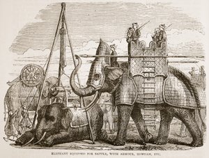 Savaş için donanmış, zırhlı, uluyan vs. ile donatılmış fil, James Grant tarafından yazılan Cassells Illustrated History of India