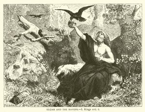 İlyas ve Kuzgunlar, ben, Krallar, xvii, 6 (gravür) by English School