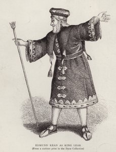 İngiliz aktör Edmund Kean, Shakespeare'in King Lear'ında (litho) başrolde by English School