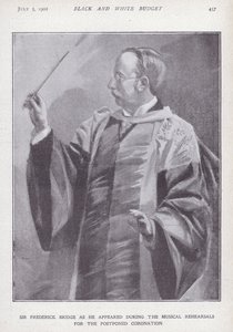 İngiliz besteci, org ve orkestra şefi Sir Frederick Bridge, Kral Edward VII'nin ertelenen taç giyme töreni için prova yapıyor by English School