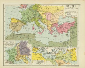 Charlemagne Çağında Avrupa (renkli taş baskı) by English School