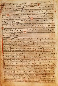 F.154v Ortaçağ Müzik Notasyonu (lito) by English School