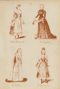 Süslü kıyafetler: Bayan Hardcastle, Hugenol, Juliet, Joan of Arc (lito) by English School