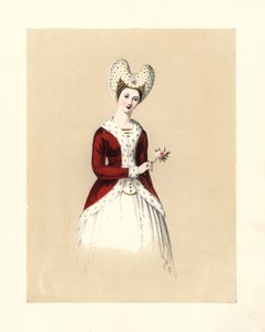 Henry V ve VI döneminde moda, 'Birinci William Zamanından Kraliçe Victoria'nın Hükümdarlığına İngiliz Hanımlarının Kostümleri'nden illüstrasyon by English School