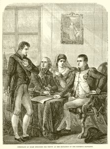 İspanya Kralı Ferdinand, İmparator Napolyon'un Diktesi üzerine tahtından istifa etti. by English School