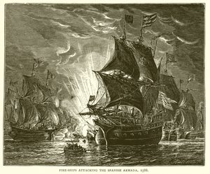 İspanyol Armadasına saldıran ateş gemileri, 1588 by English School
