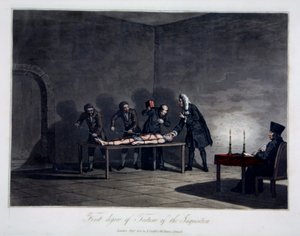 Engizisyonun Birinci Derece İşkencesi, gravür LC Stadler, pub. Cadell & Davies, Londra, c.1813 (renkli gravür) by English School
