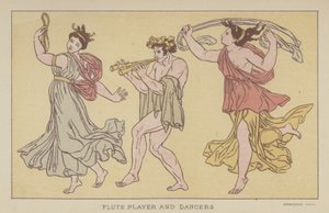 Flüt Çalanlar ve Dansçılar (renkli taş baskı) by English School