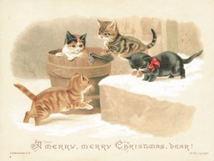 Dört Küçük Yavru Kedi Oynarken, Noel Kartı by English School