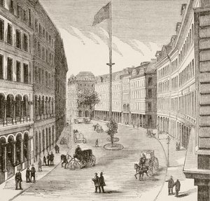 Franklin Caddesi, Boston, Massachusetts 1870'lerde (taş taş) by English School