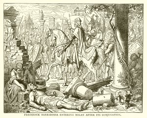 Frederick Barbarossa, boyun eğdirildikten sonra Milano'ya giriyor by English School