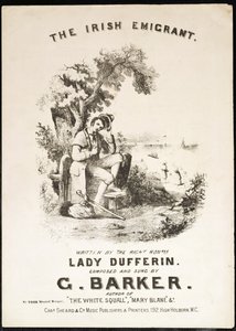 Lady Dufferin tarafından yazılan, G. Barker tarafından bestelenen İrlandalı Göçmen müziğinin ön kapağı by English School