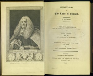 Sir William Blackstone, Knt., tarafından yayınlanan, Dört Kitapta İngiltere Kanunları Üzerine Yorumlar, M. ve S. Brooke, Londra, 1811