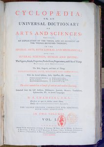 Frontispiece of Encyclopaedia: An Universal Dictionary of Arts and Sciences, Cilt. I, Ephraim Chambers, Londra, 1738 (basılı kağıt) by English School