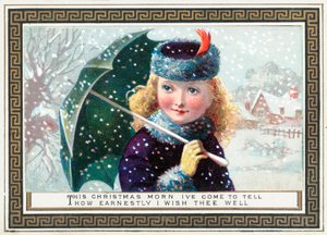 Karda şemsiye tutan kız, Noel kartı by English School