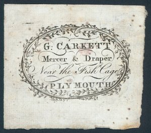 G Carkett, tüccar ve kumaşçı, ticari kart by English School