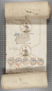 İngiltere krallarının soy kütüğü, c.1440-79 (parşömen üzerine kalem ve mürekkep) by English School