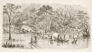 General Sherman'ın Birlikleri Denize Yürüyüş sırasında Edisto Nehri'ni geçiyor (litho) by English School