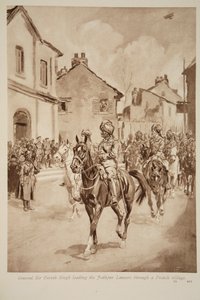 General Sir Pertab Singh, Jodhpur Lancerlarına bir Fransız köyünden geçiyor, 1914-19 by English School