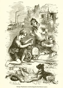 George Stephenson ilk Buhar motorunu inşa ediyor by English School