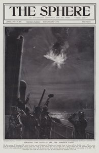 Alman Zeplin zeplin Norfolk kıyılarında alevler içinde düşürüldü, I. Dünya Savaşı, 28 Kasım 1916 (litho) by English School