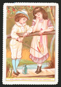 Kız ve erkek çubuk, Noel kartı ile balık tutma by English School
