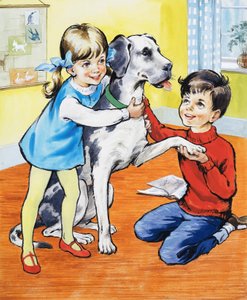 köpek ile kız ve erkek by English School