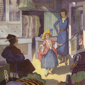 Küçük Bo Peep gibi giyinen kız (renkli taş baskı) by English School