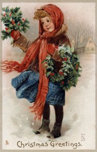 Kutsal ve Noel çelenkleri (chromolitho) satan kız by English School