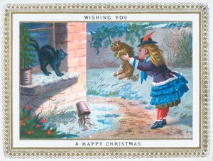 Kız köpek, Noel kartı ile kedi alay by English School