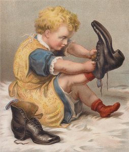 Annesinin botlarını deneyen kız (kromolito) by English School