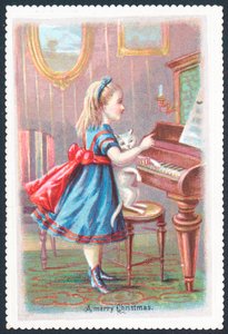 Piyanoda duran kedili kız, Noel kartı by English School