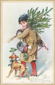 Noel ağacı, Noel kartı taşıyan köpekli kız by English School