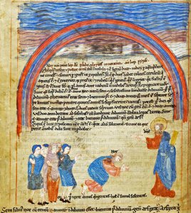 Tanrı ve Nuh antlaşma yaparlar, Eski İngilizce Hexateuch, Cotton Claudius B IV f.16v (vellum) by English School