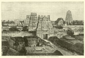 Trichinopoly yakınlarındaki Seringham Büyük Pagodası by English School