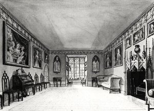 Strawberry Hill Büyük Salonu (lito) (s/b fotoğraf) by English School