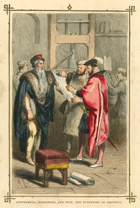 Gutenberg, Schoeffer ve Fust, baskının mucitleri (renkli lito) by English School