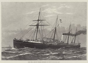 HMS Hecla, Kraliyet Donanması için satın alınan ve takılan Merchant Steamer (gravür) by English School