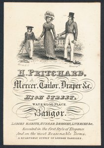 H Pritchard, tüccar, terzi ve kumaşçı, ticaret kartı by English School