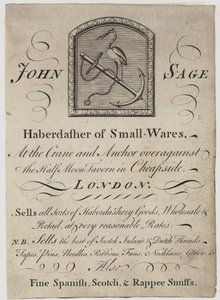 Tuhafiyeler, John Sage, ticari kart by English School
