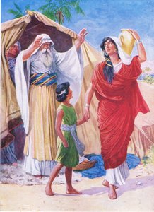 Hagar na Ishmael, bo mu gitabo cy’amashusho cya Bibiliya cyanditswe na Thomas Nelson, c.1950 by English School