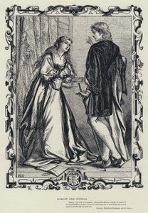 Hamlet ve Ophelia, Hamlet, Danimarka Prensi, Act iii, Sahne 1 (gravür) by English School