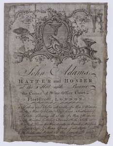 Şapkacılar, John Adams, ticaret kartı by English School